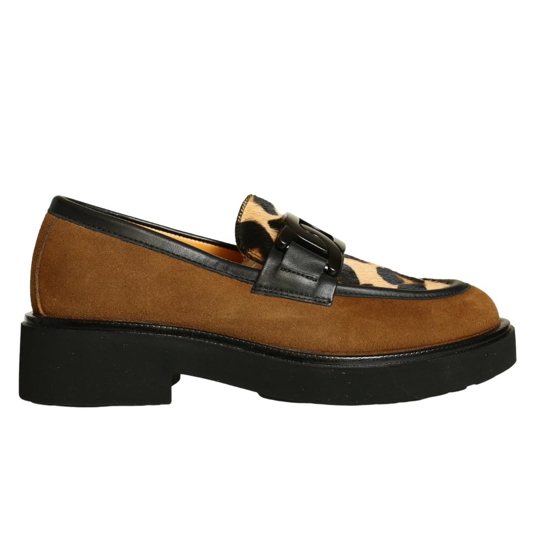 Kahve Leopar Deri Tokalı Kadın Loafer