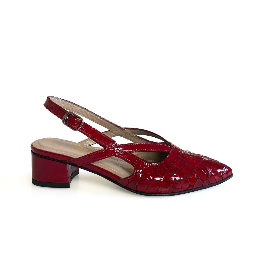 Kırmızı Python Baskı Kadın Topuklu Ayakkabı