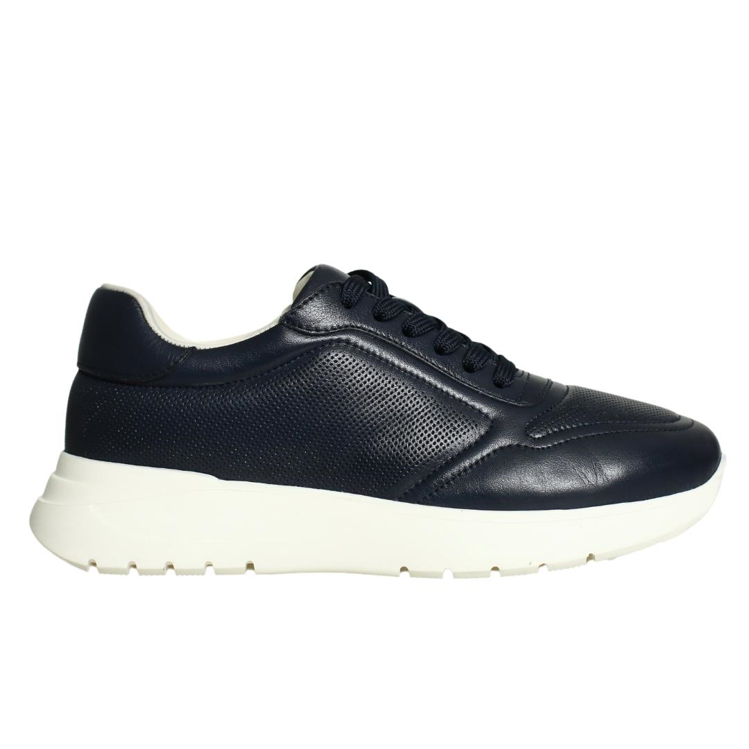Lacivert Deri Kadın Bağcıklı Sneaker
