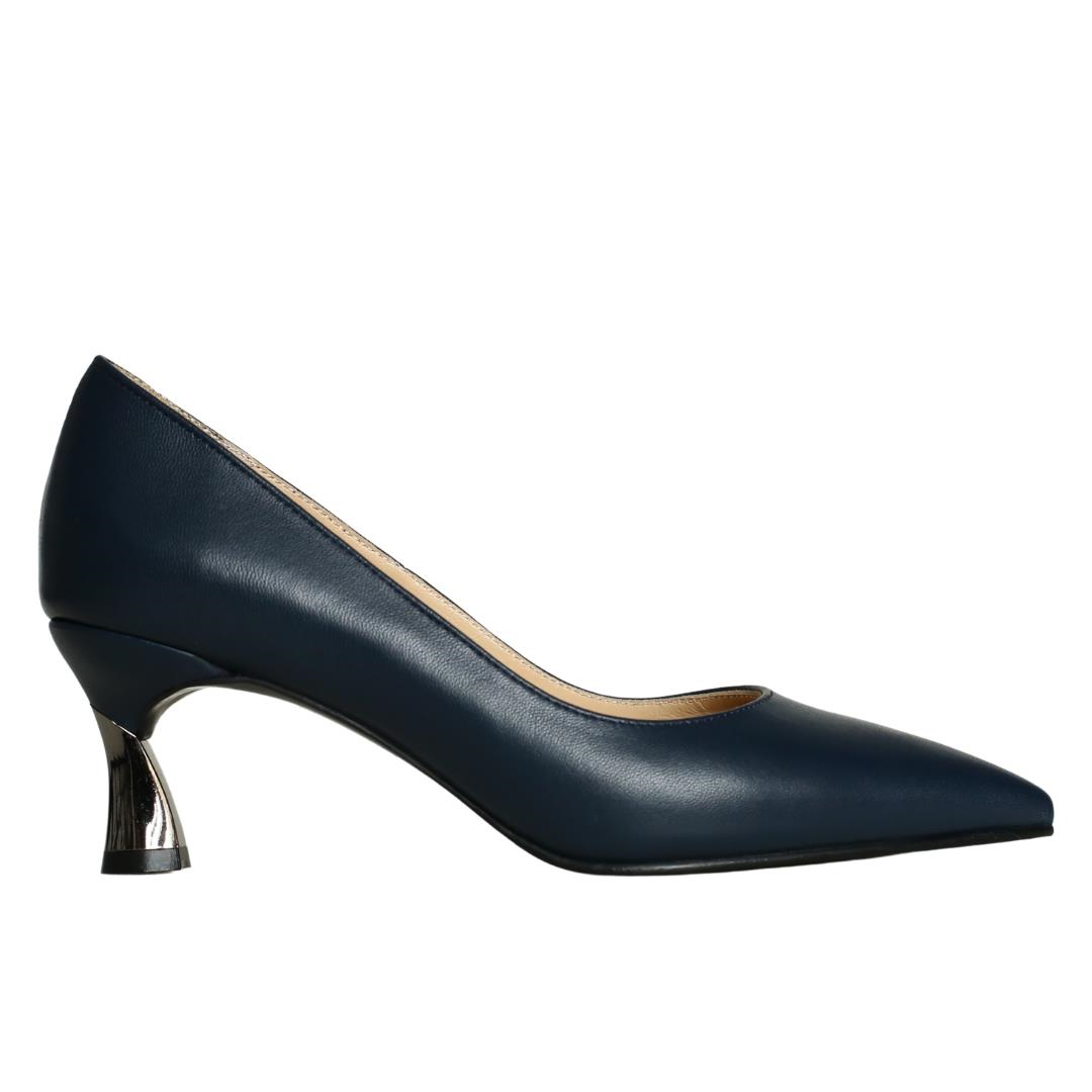 Lacivert Deri Kadın Topuklu Ayakkabı