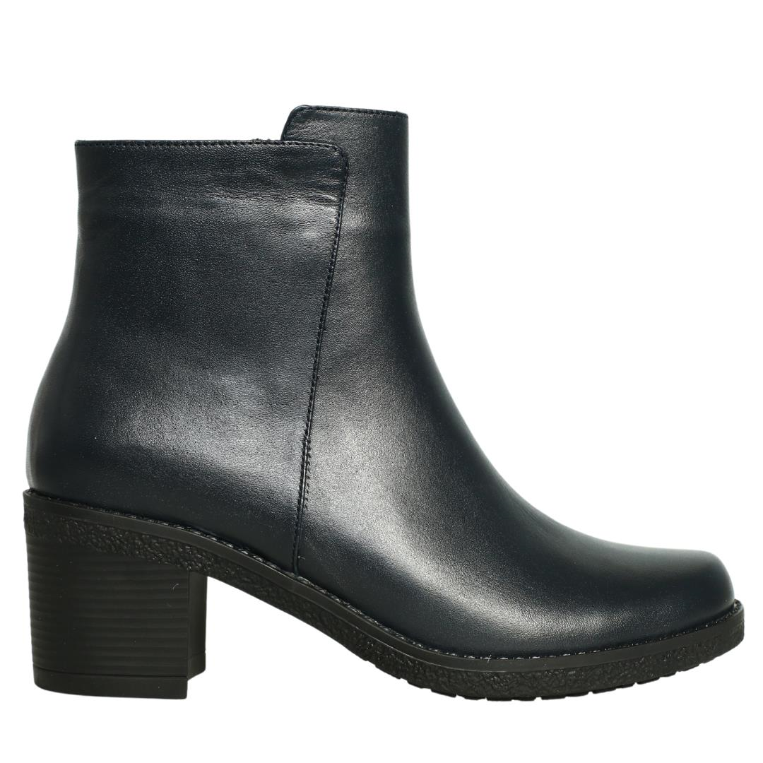 Lacivert Deri Kadın Topuklu Bot