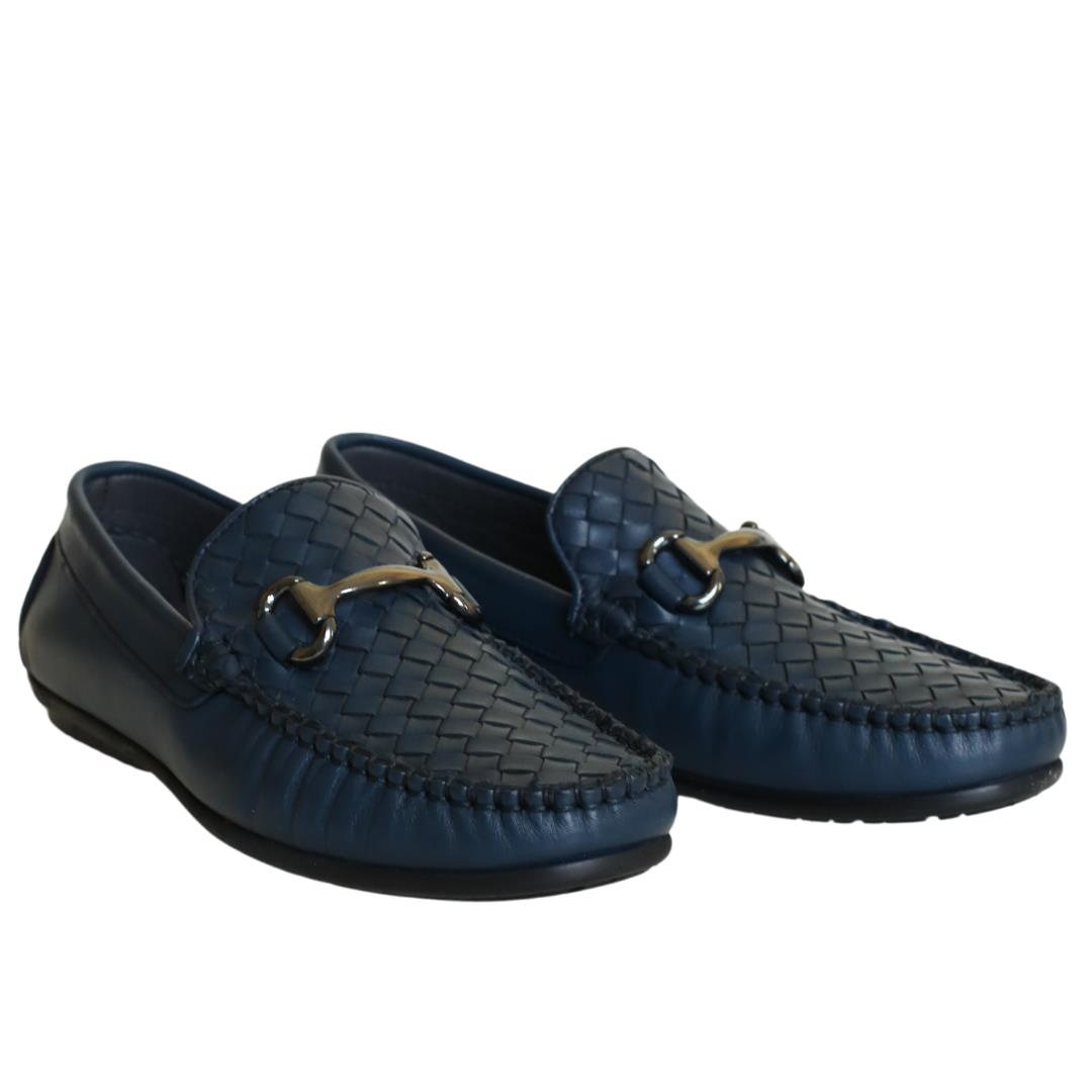Lacivert Örgü Deri Erkek Loafer