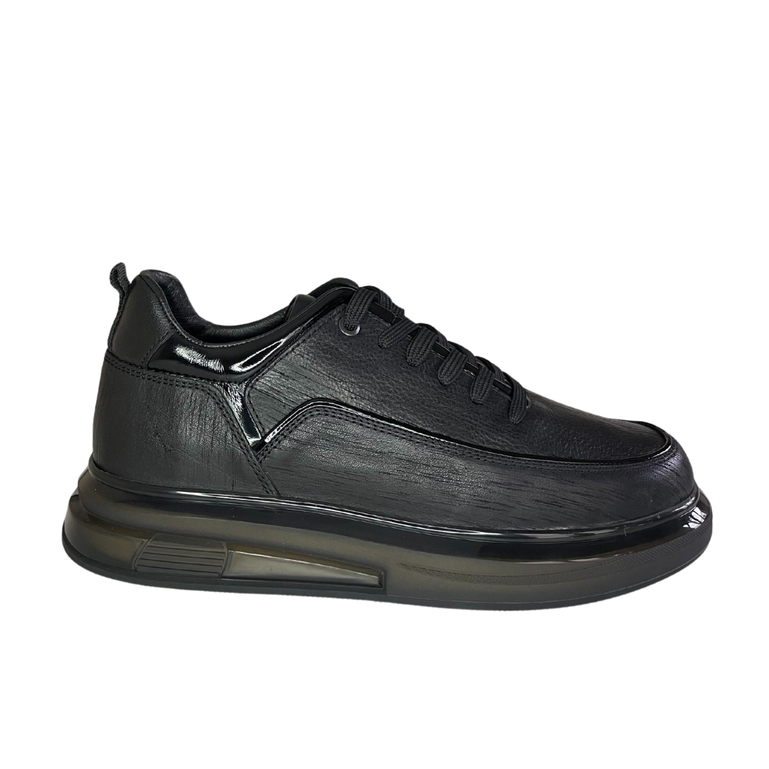 Siyah Deri Erkek Bağcıklı Sneaker