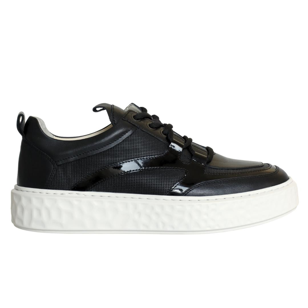 Siyah Deri Erkek Bağcıklı Sneaker