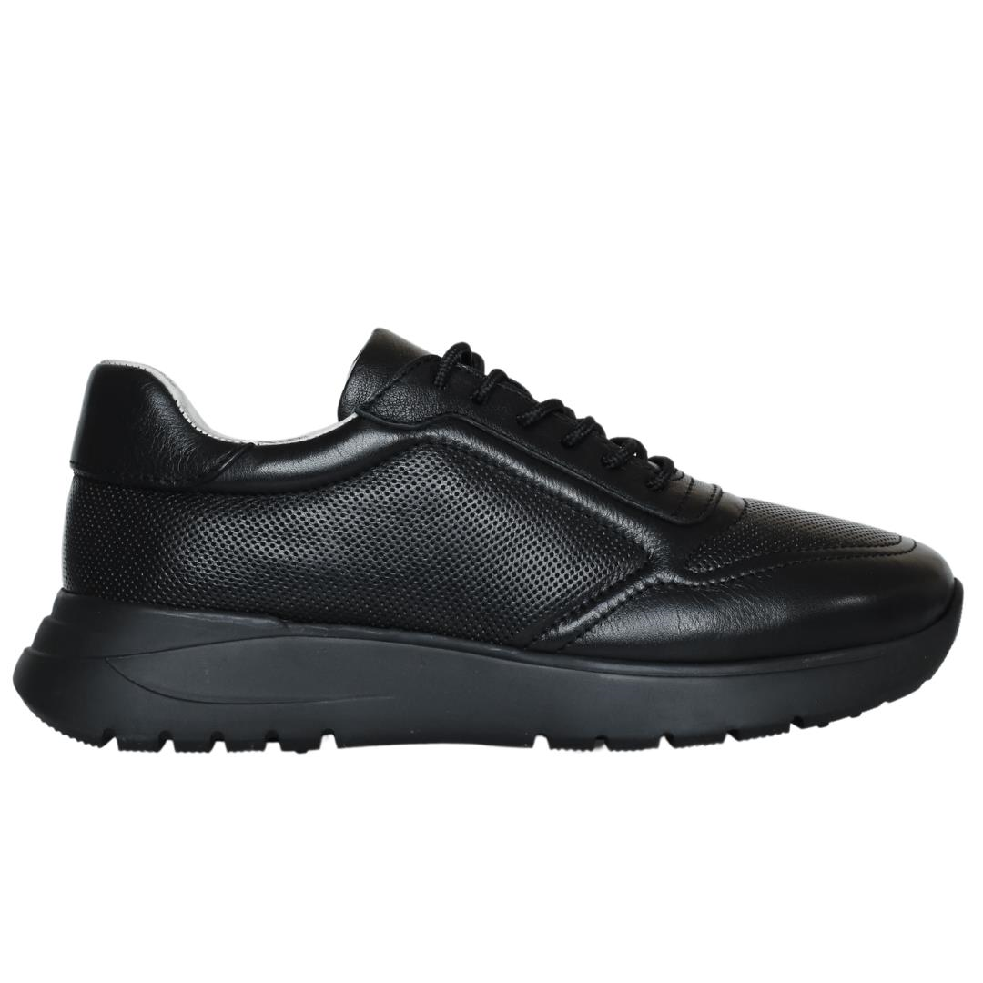 Siyah Deri Kadın Bağcıklı Sneaker