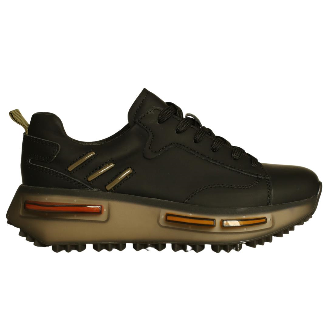 Siyah Deri Kadın Bağcıklı Sneaker