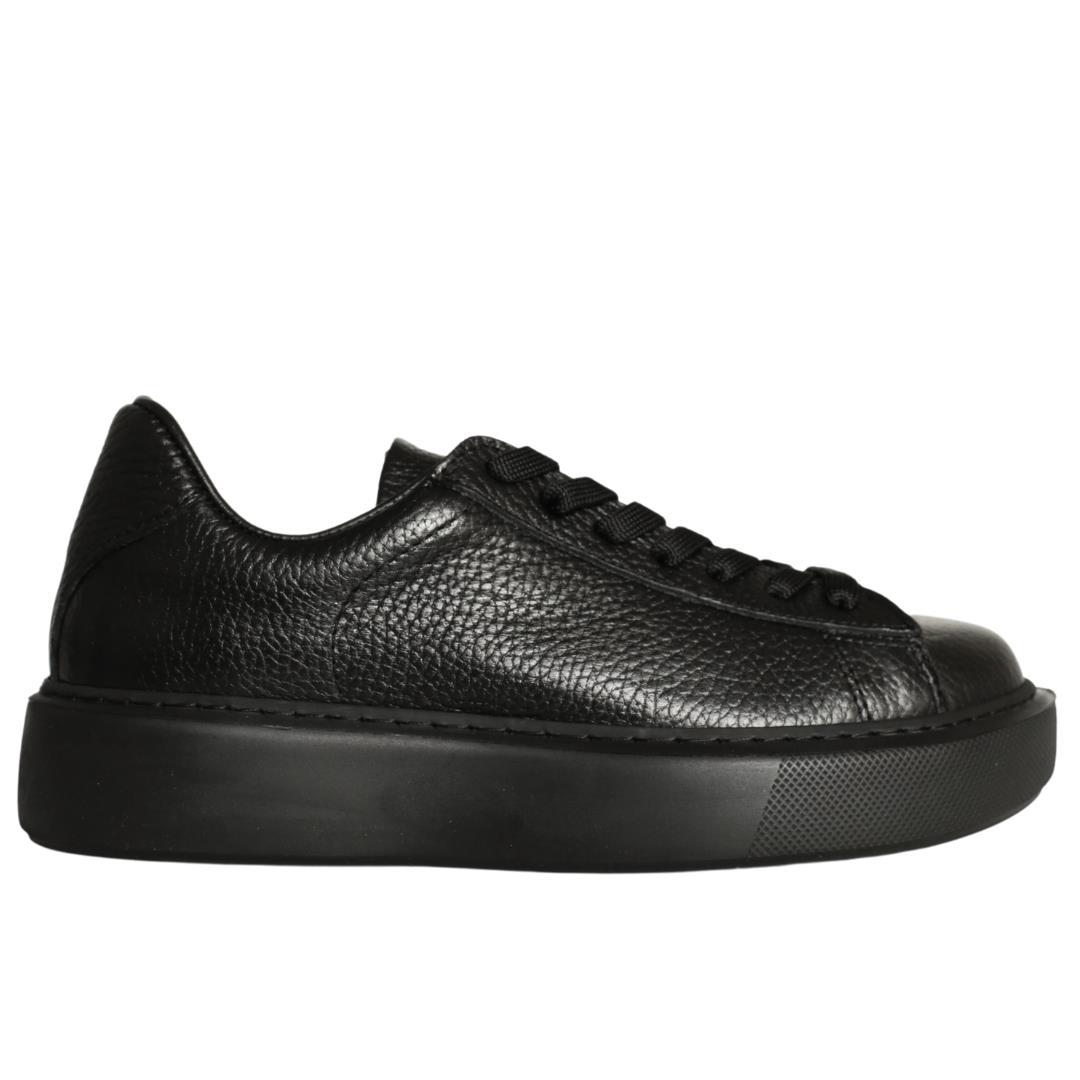 Siyah Deri Kadın Bağcıklı Sneaker