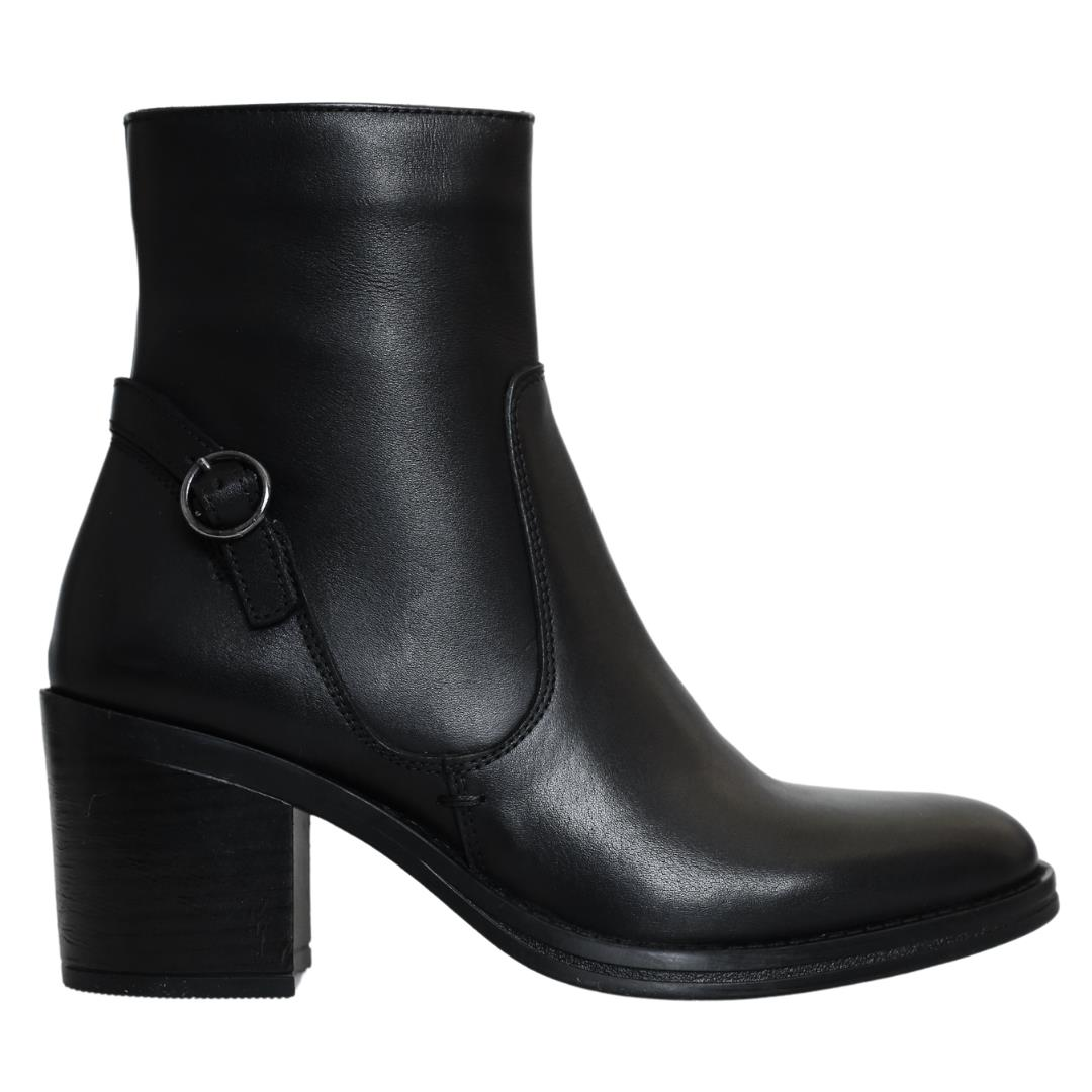 Siyah Deri Kadın Topuklu Bot