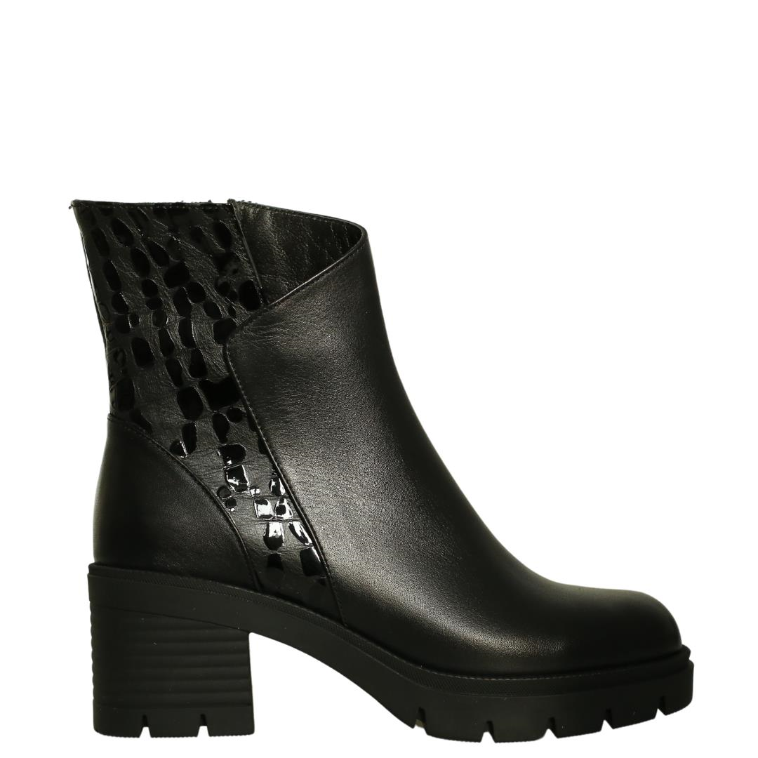 Siyah Deri Kadın Topuklu Bot