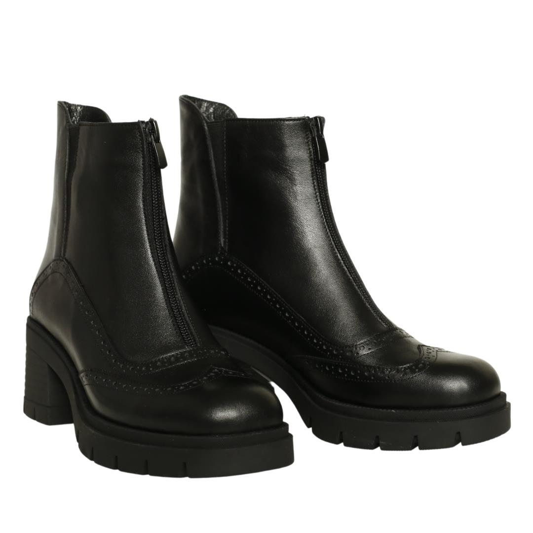 Siyah Deri Kadın Topuklu Bot