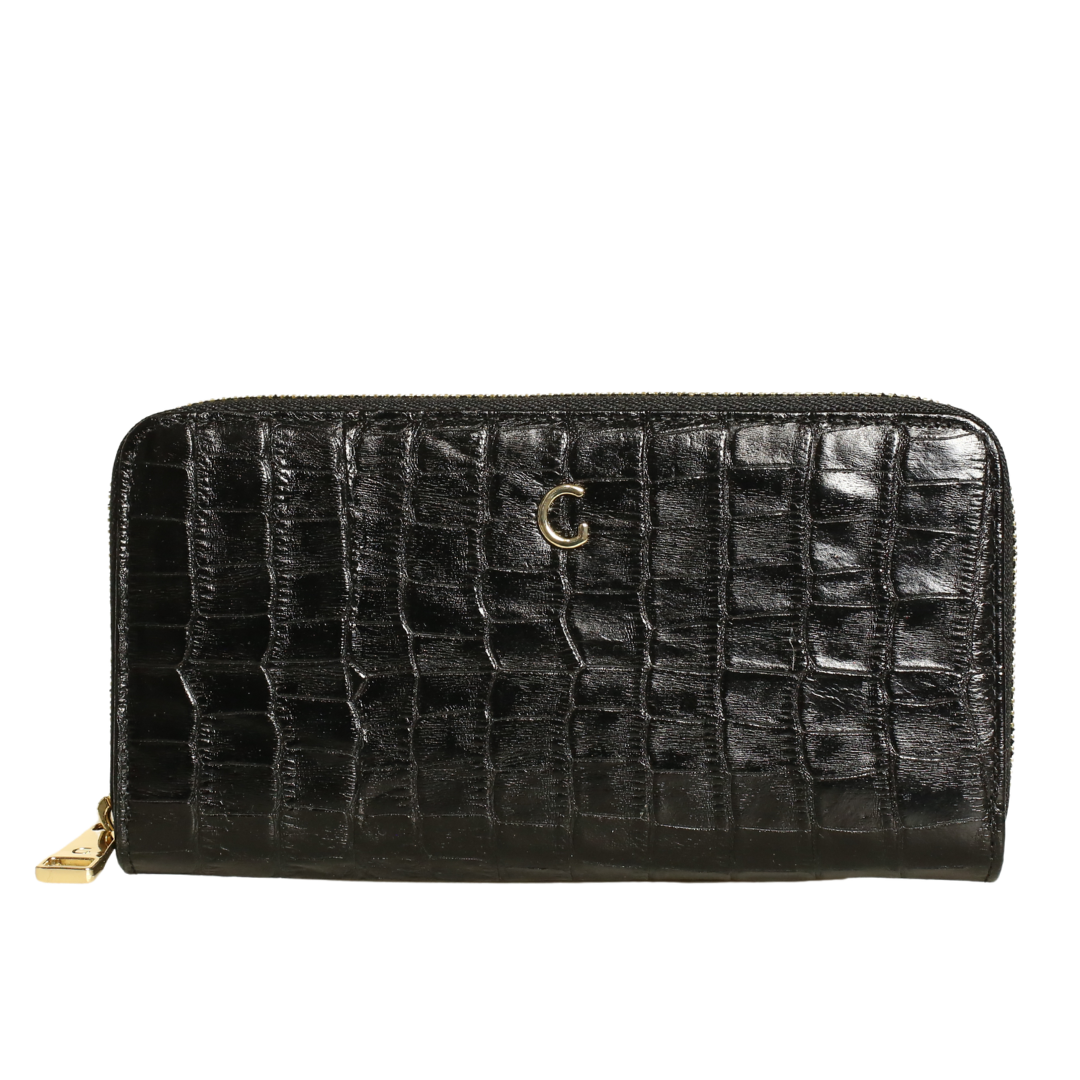 Siyah Deri Kroko Baskı Kadın Cüzdan