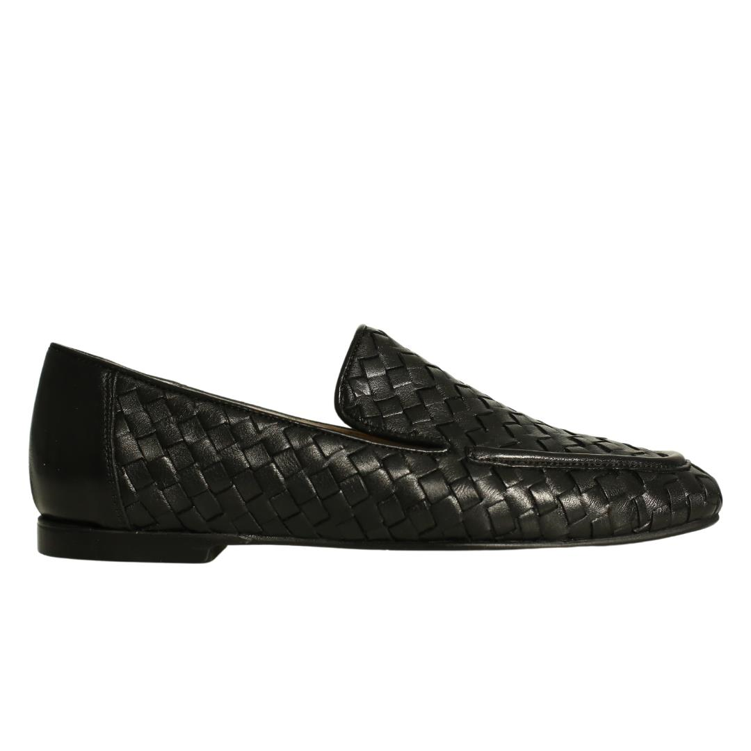 Siyah Deri Örgü Kadın Loafer