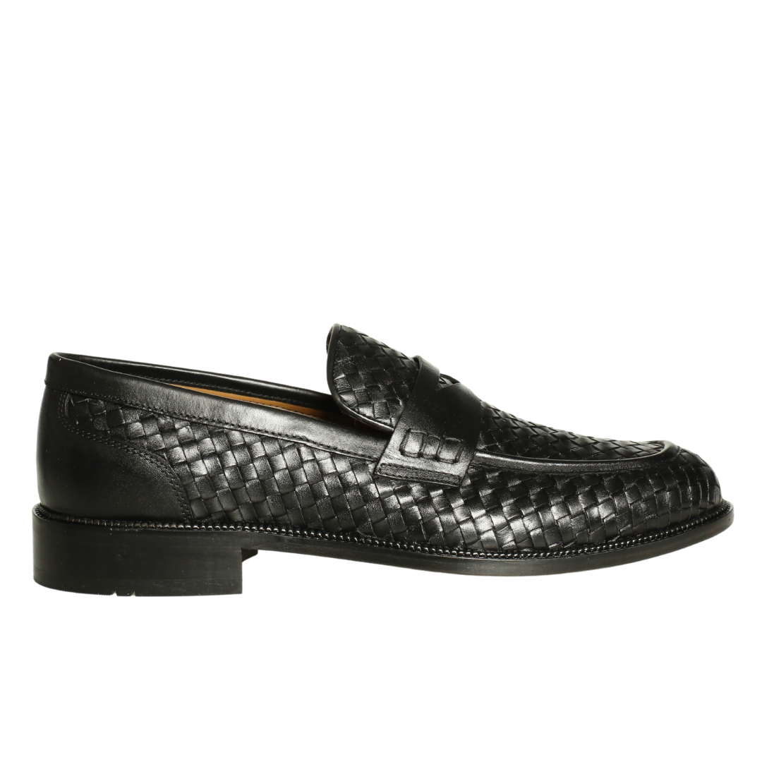 Siyah Örgü Deri Erkek Kösele Klasik Loafer