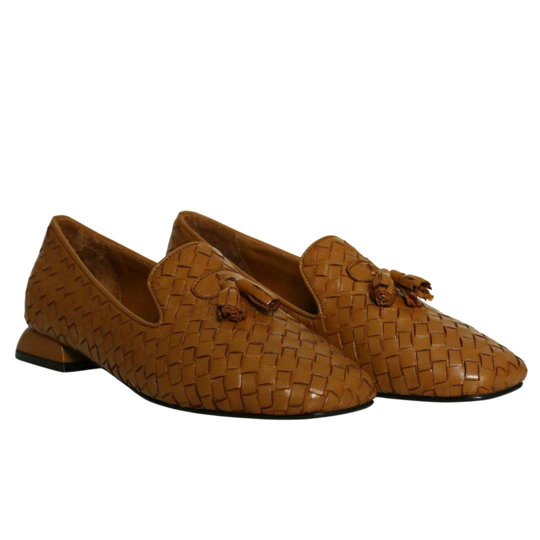 Taba Örgü Deri Kadın Püsküllü Babet