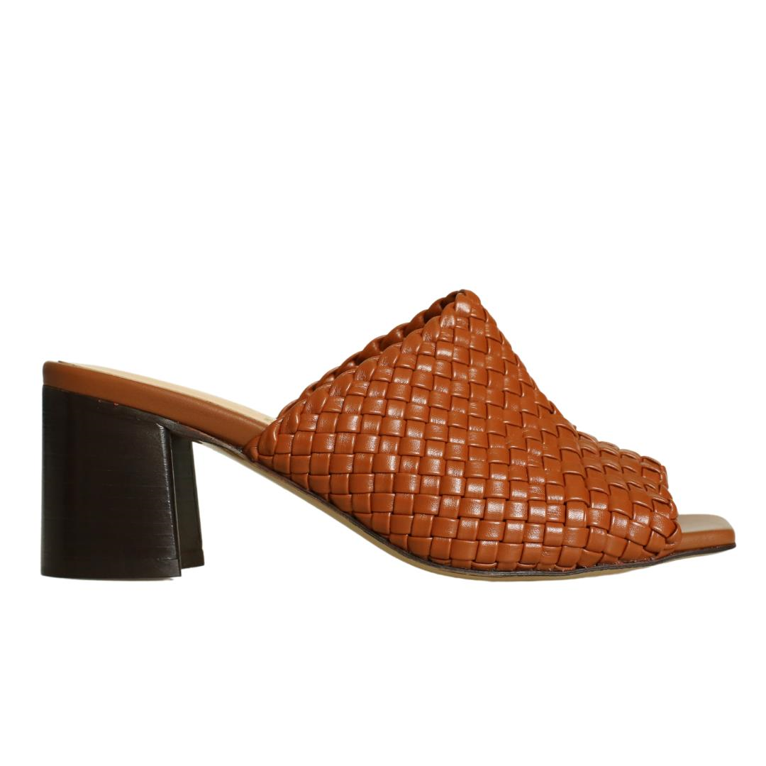 Taba Örgü Deri Kadın Topuklu Terlik