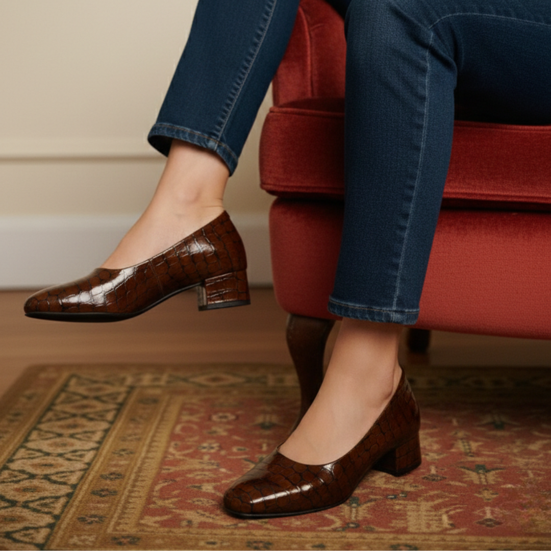 Taba Rugan Kroko Baskı Kadın Topuklu Ayakkabı