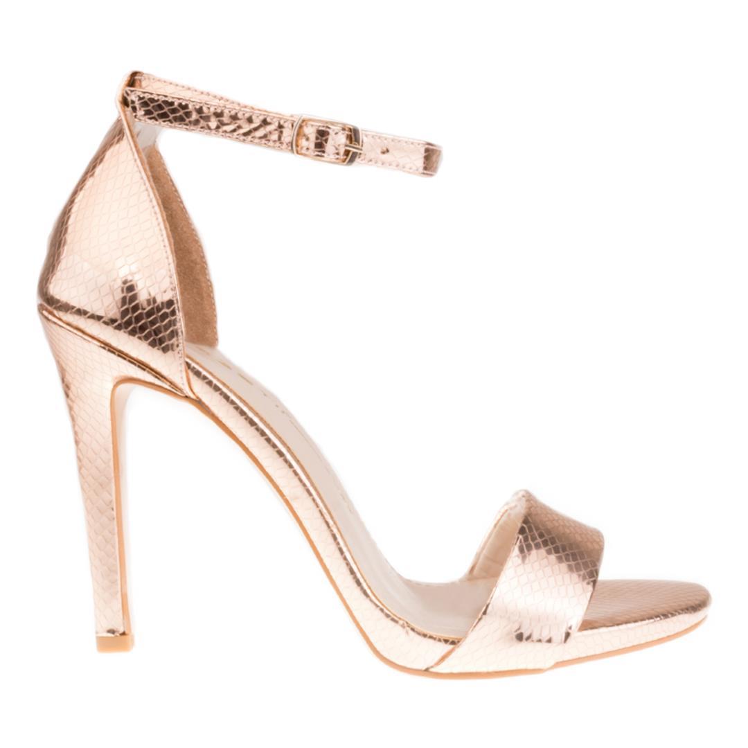 Bakır Python Baskı Kadın Topuklu Abiye Ayakkabı