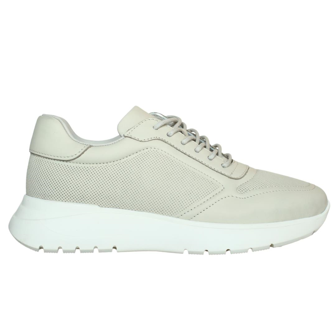Bej Deri Kadın Bağcıklı Sneaker