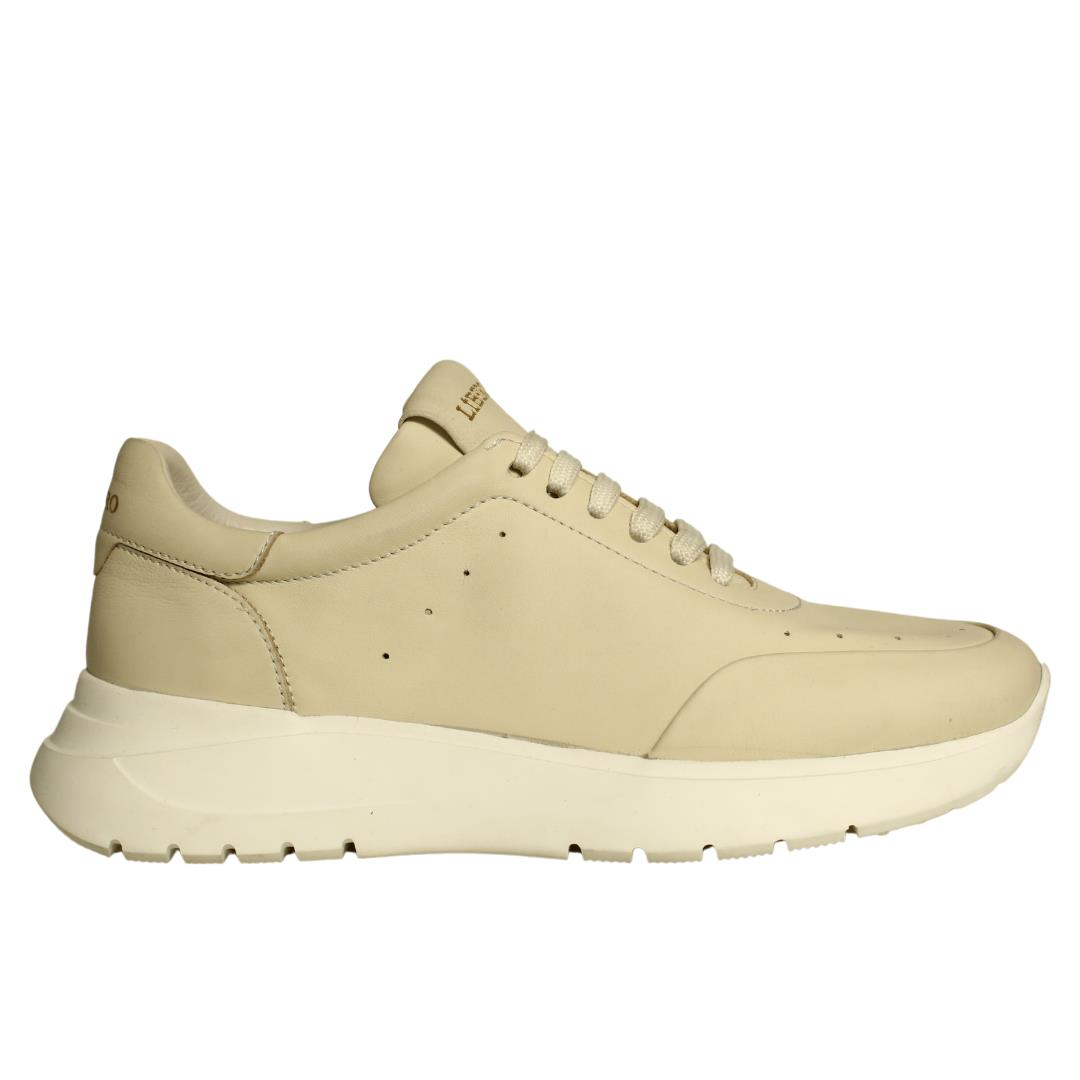 Bej Deri Kadın Bağcıklı Sneaker