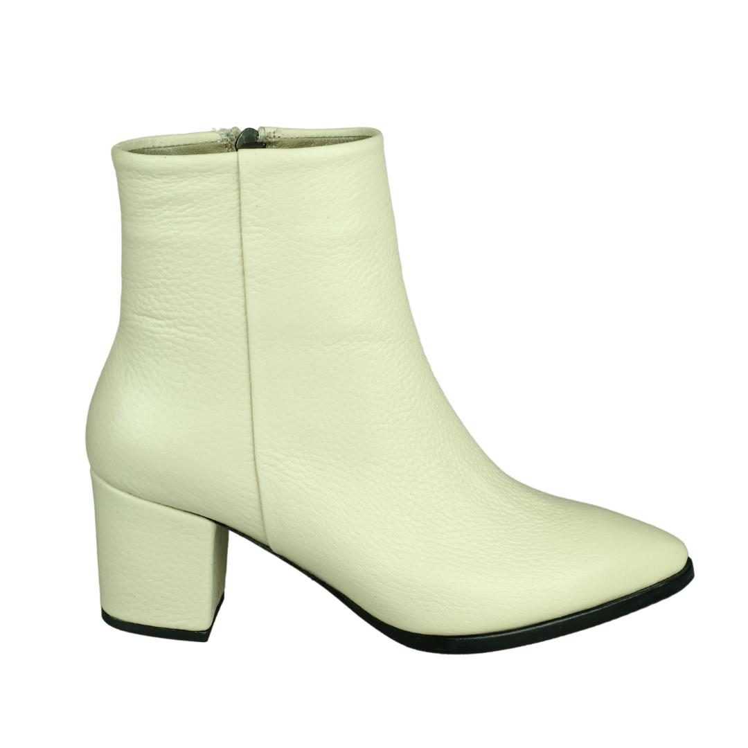 Bej Deri Kadın Topuklu Bot