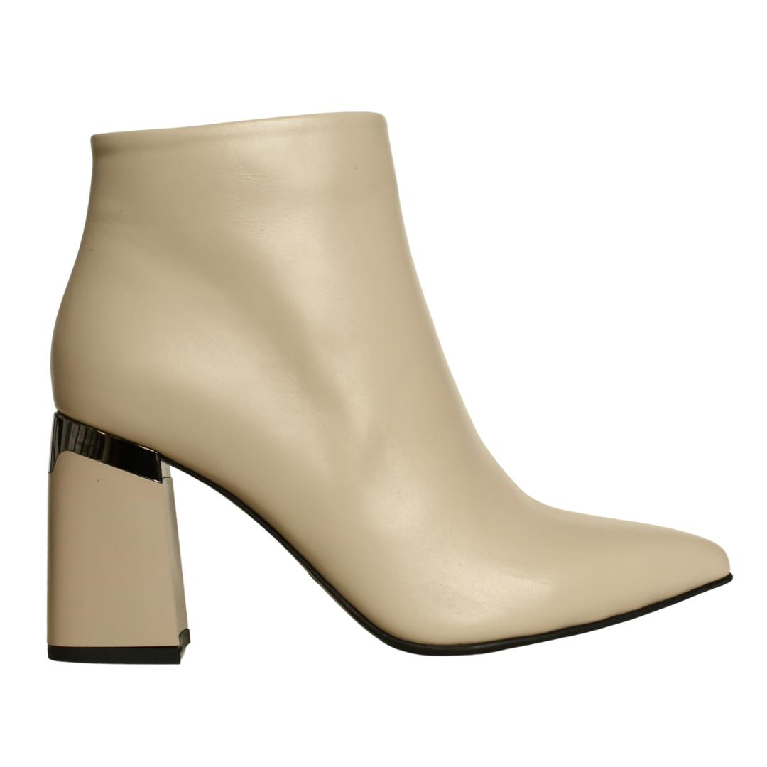 Bej Deri Kadın Topuklu Bot