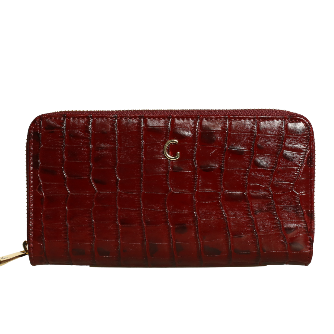Bordo Deri Kroko Baskı Kadın Cüzdan