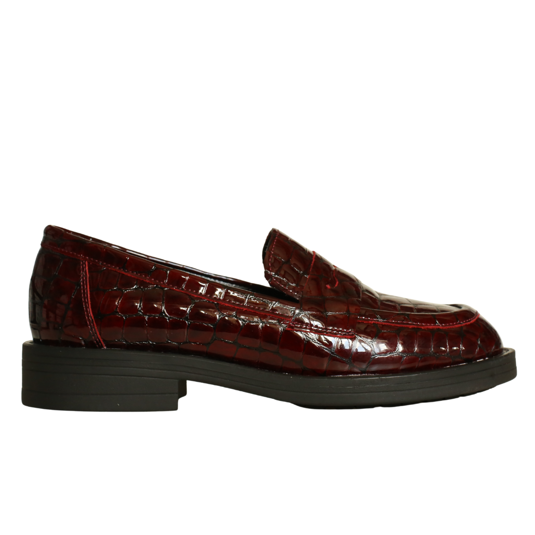 Bordo Kroko Rugan Kadın Loafer