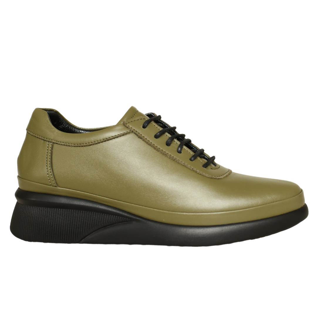 Haki Deri Bağcık Detaylı Kadın Günlük Ayakkabı