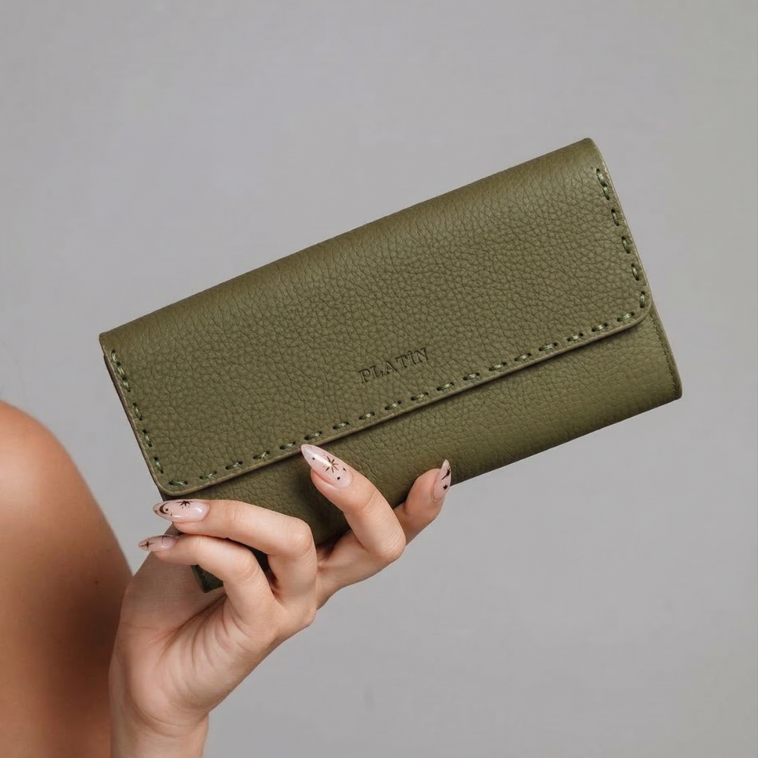 Haki Deri Kadın Cüzdan