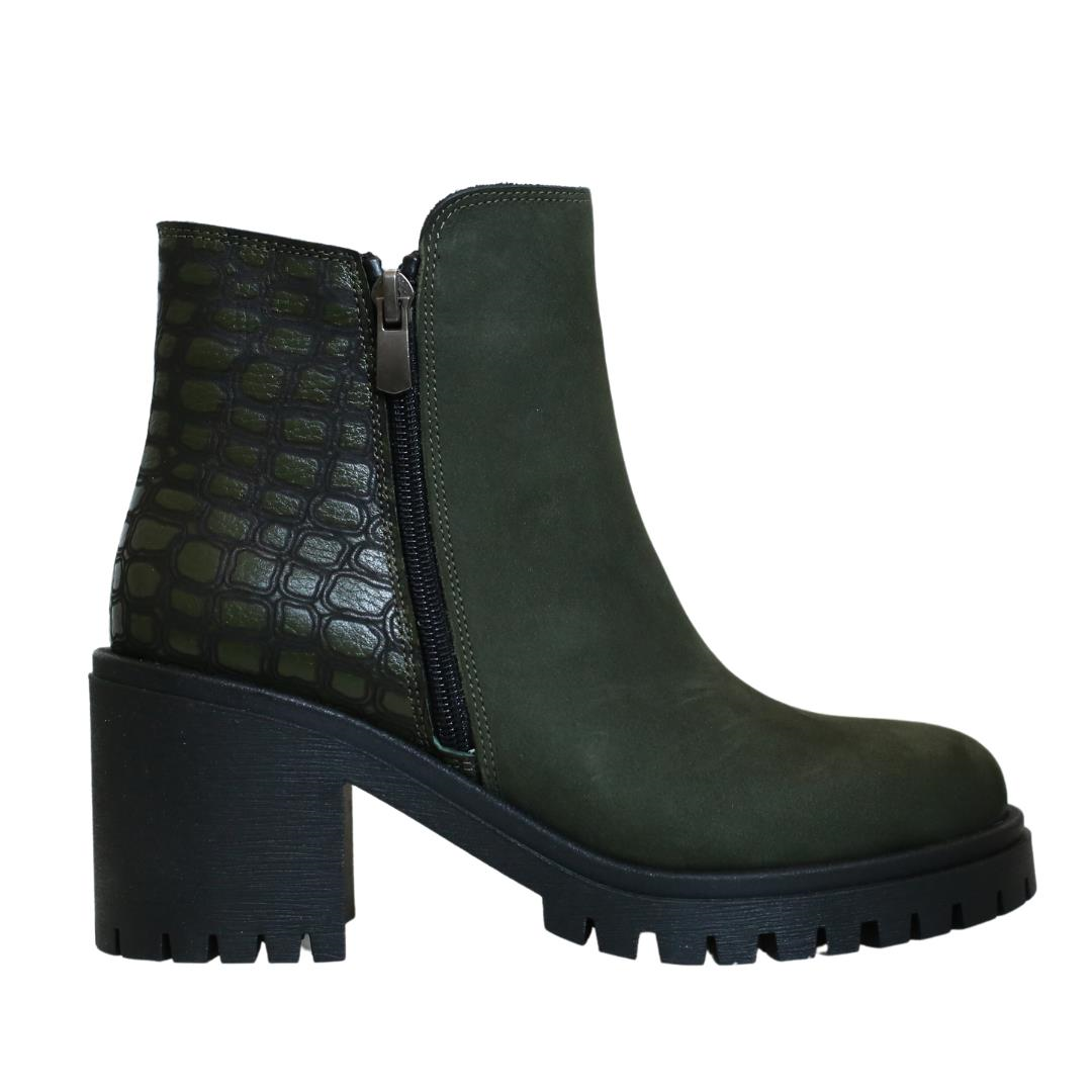 Haki Nubuk Kadın Topuklu Bot