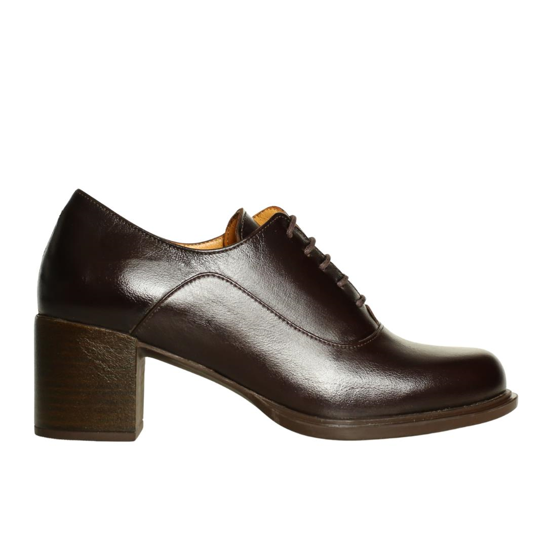 Kahve Deri Kadın Bağcıklı Topuklu Ayakkabı