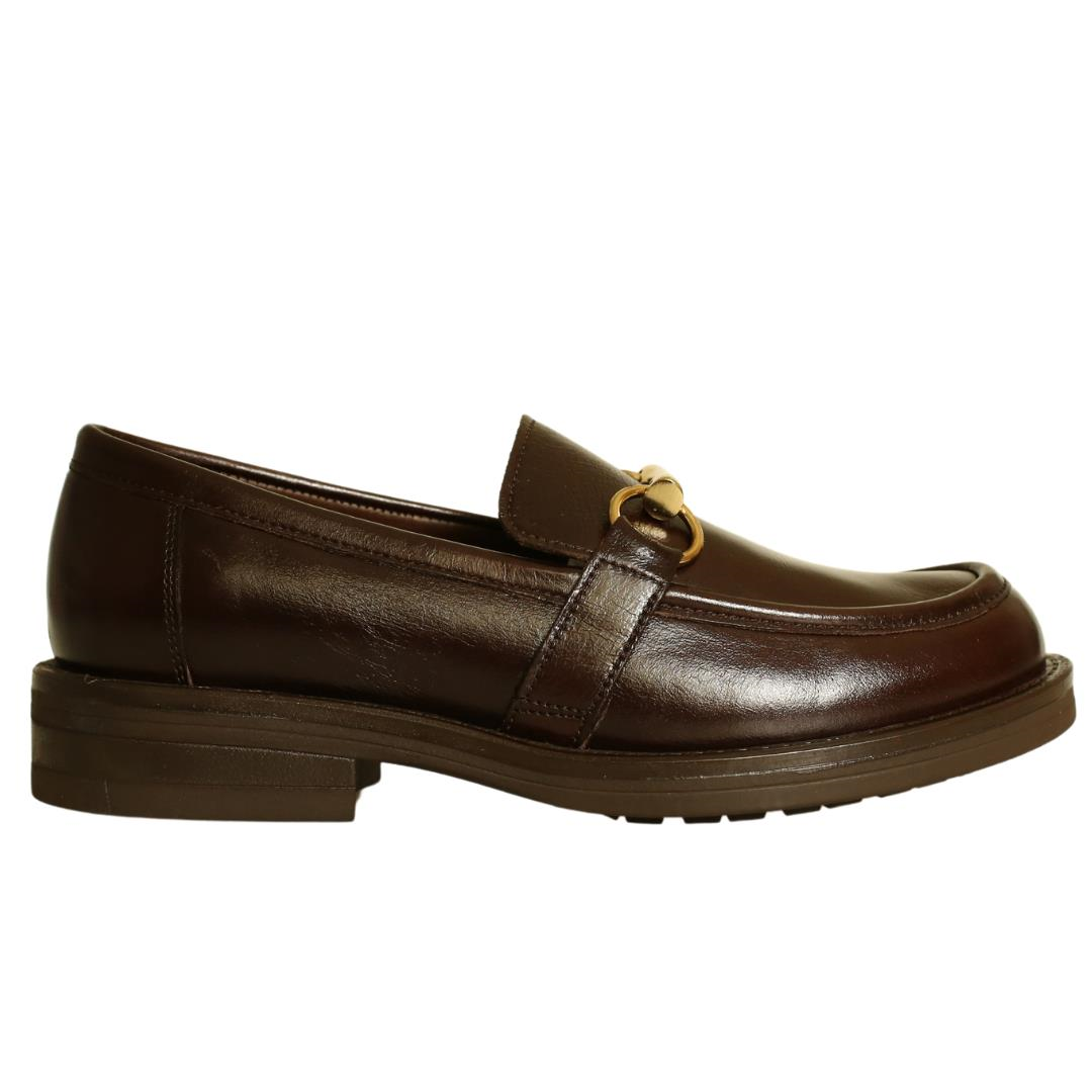 Kahve Deri Kadın Tokalı Loafer