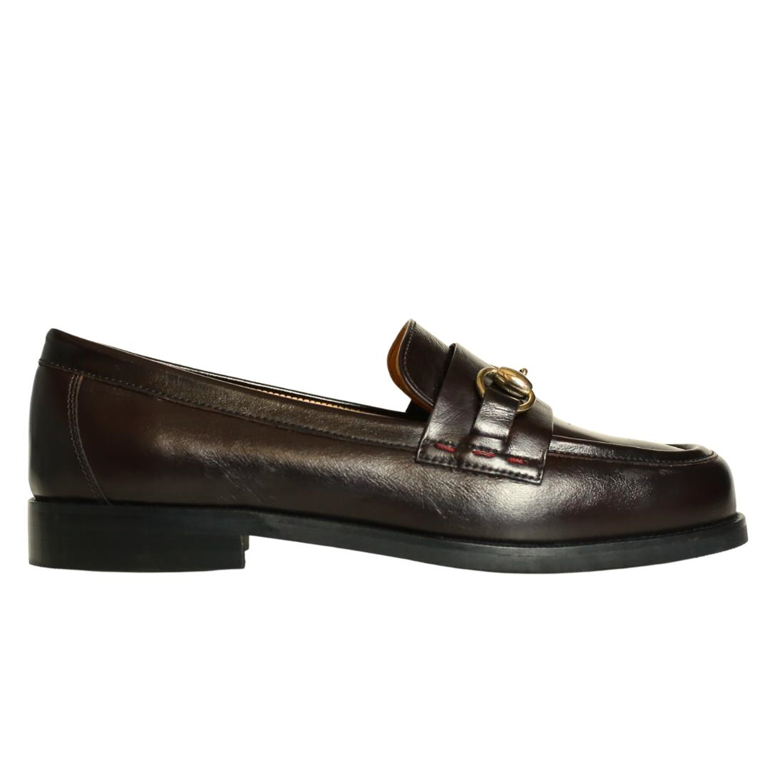 Kahve Deri Kadın Tokalı Loafer