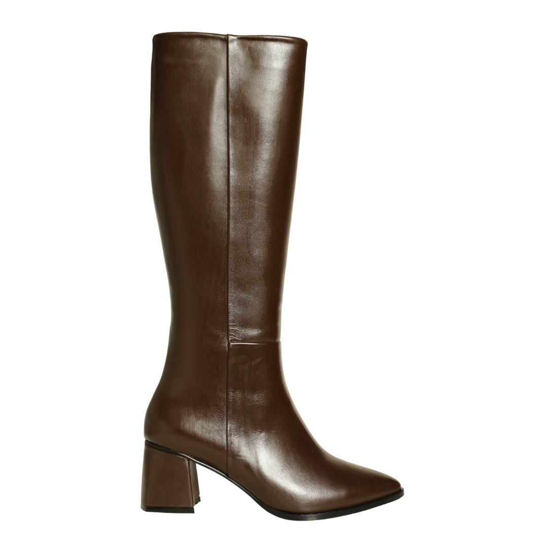 Kahve Deri Kadın Topuklu Çizme