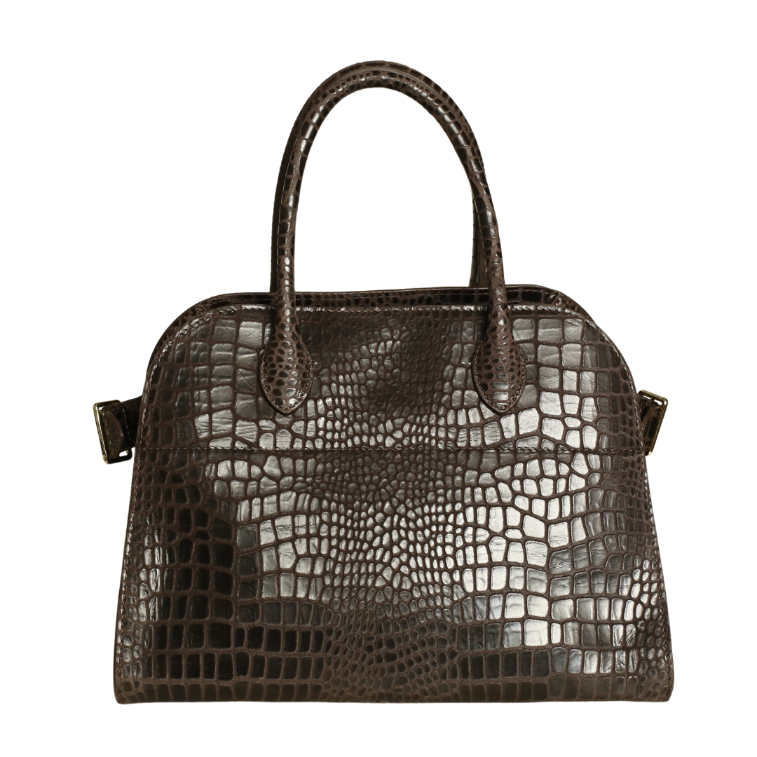 Kahve Kroko Baskı Deri Kadın El Çantası