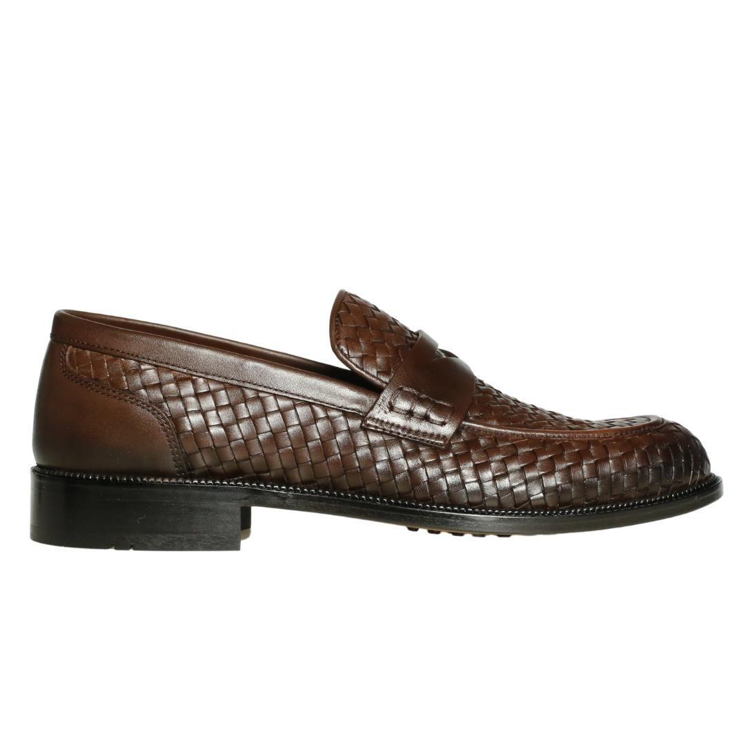 Kahve Örgü Deri Erkek Kösele Klasik Loafer
