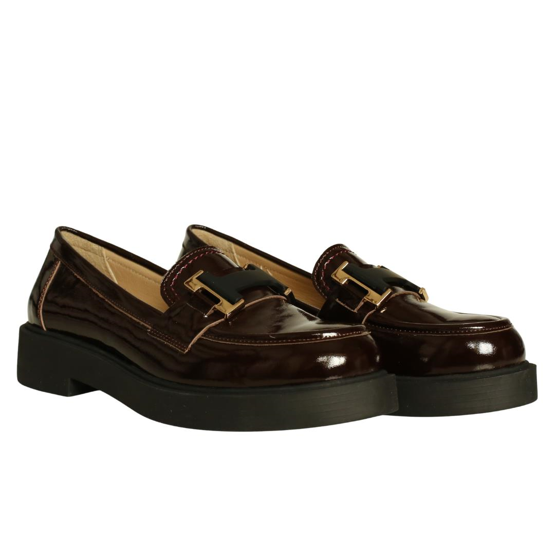 Kahve Rugan Kadın Tokalı Loafer