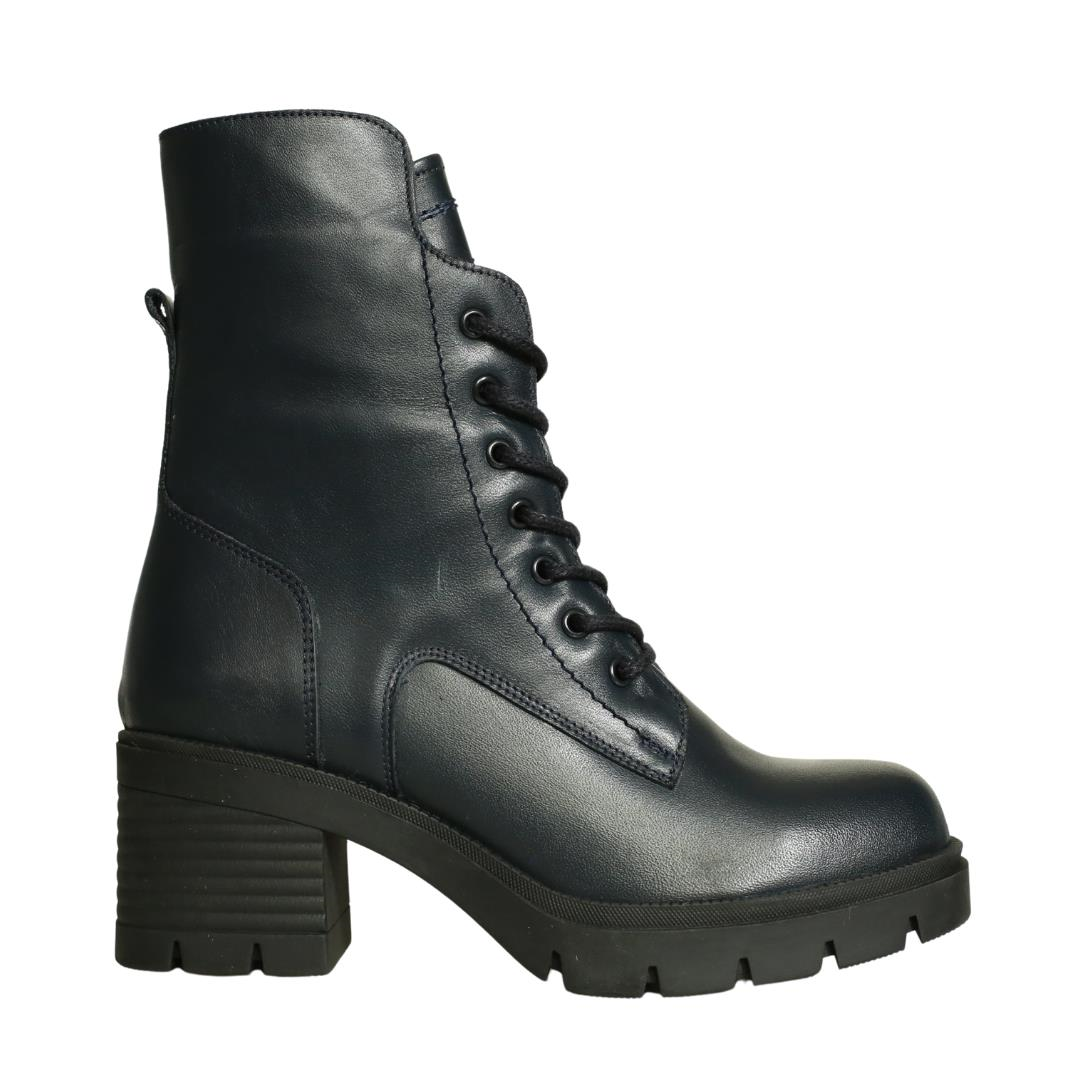 Lacivert Deri Kadın Topuklu Bot