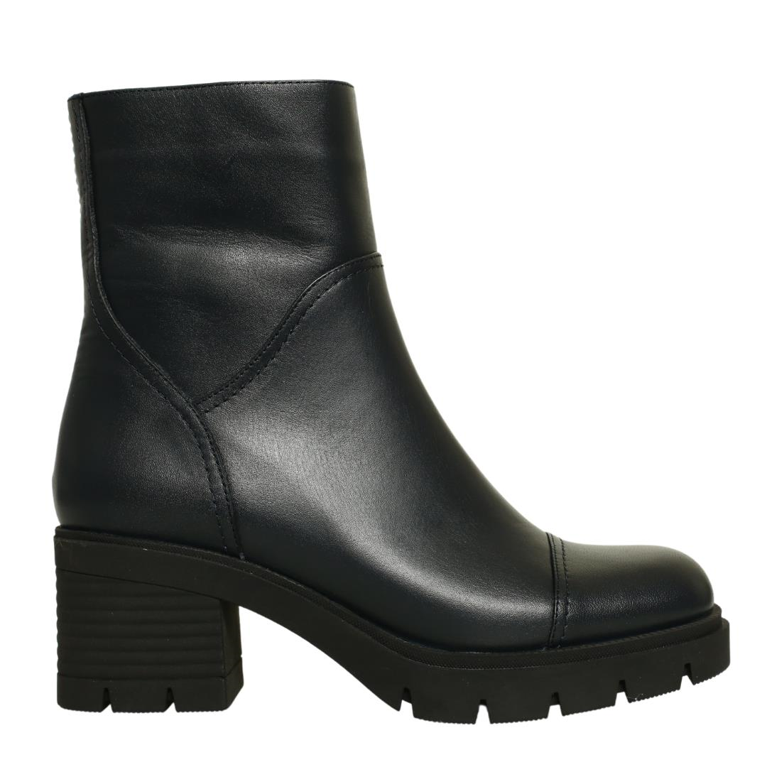 Lacivert Deri Kadın Topuklu Bot