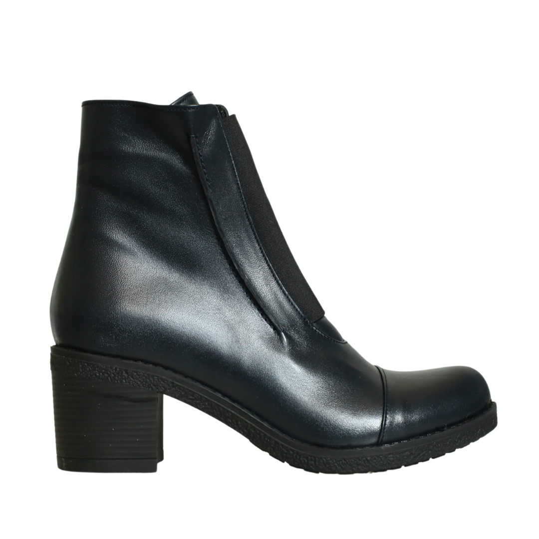 Lacivert Deri Kadın Topuklu Bot