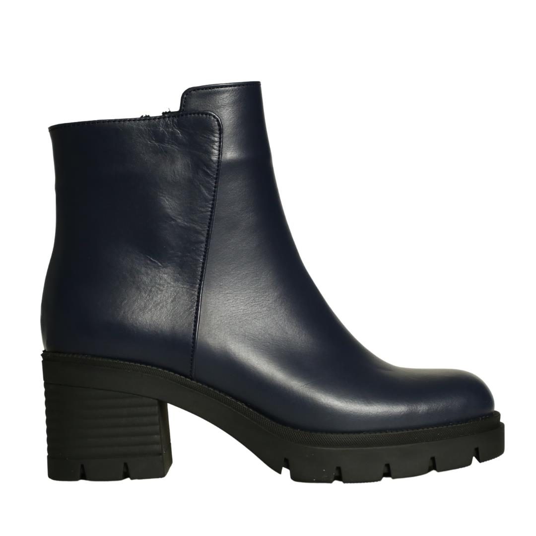 Lacivert Deri Kadın Topuklu Bot