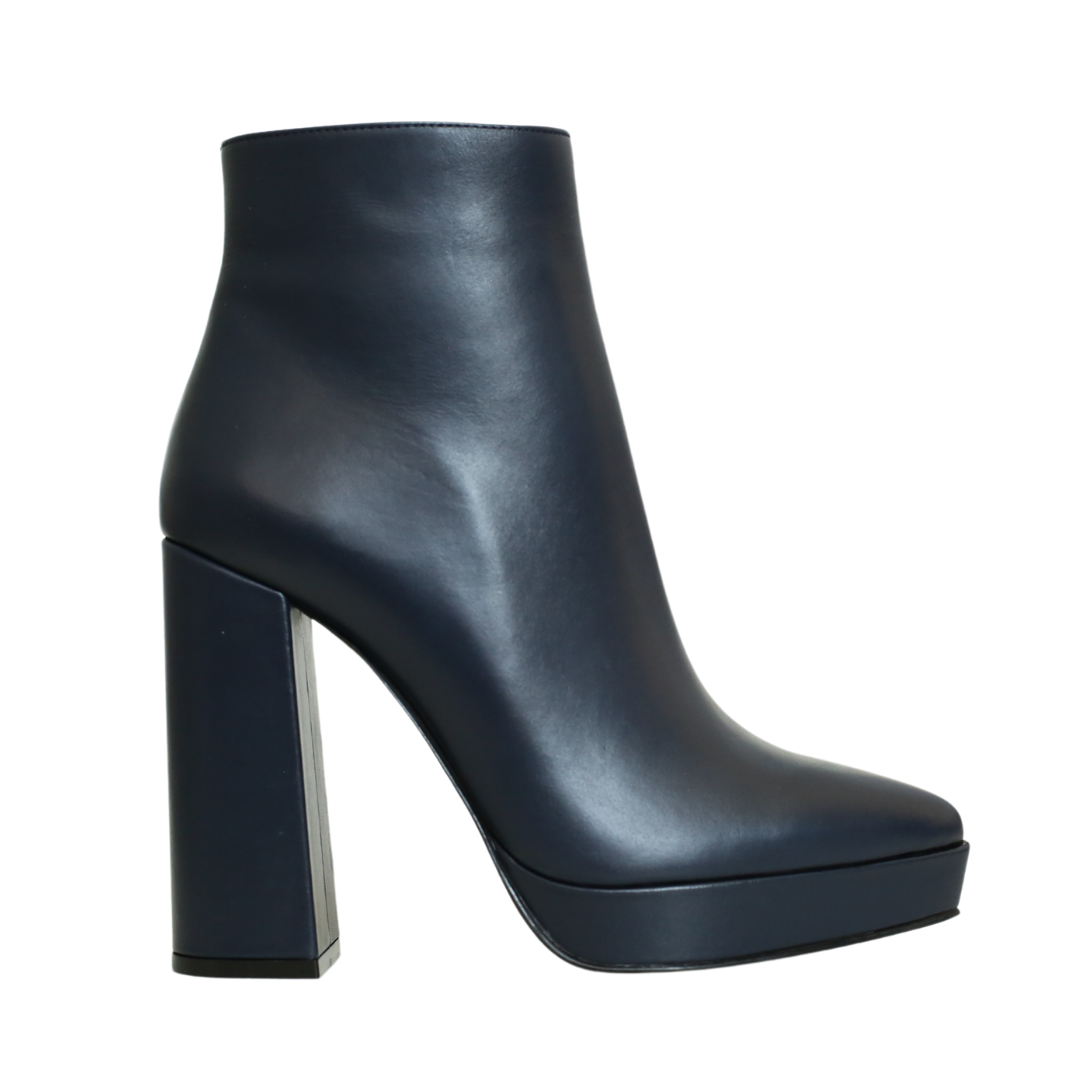 Lacivert Deri Platform Yüksek Topuklu Kadın Bot