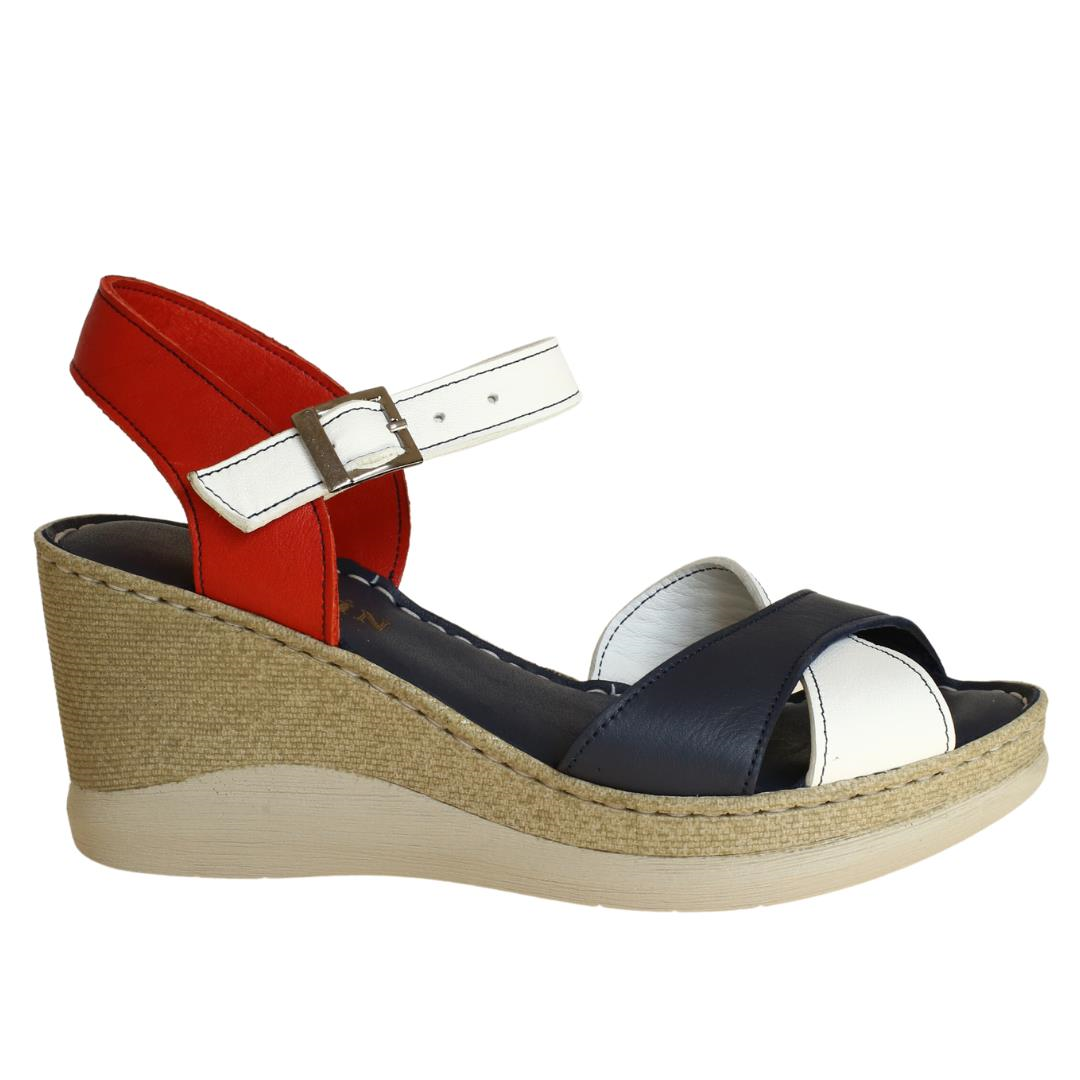 Multi Lacivert Deri Kadın Dolgu Topuk Sandalet