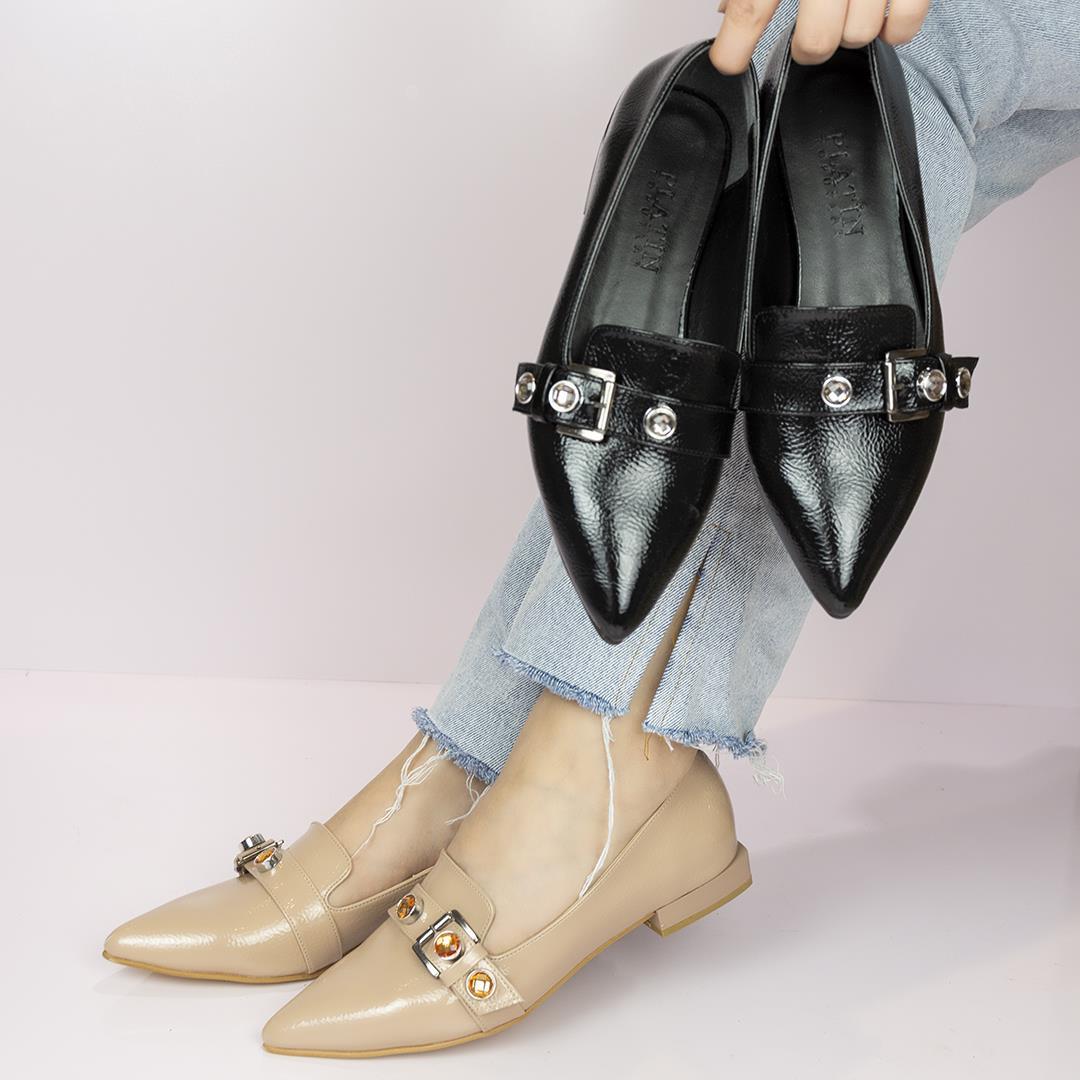 Nude Rugan Tokalı Kadın Loafer Ayakkabı