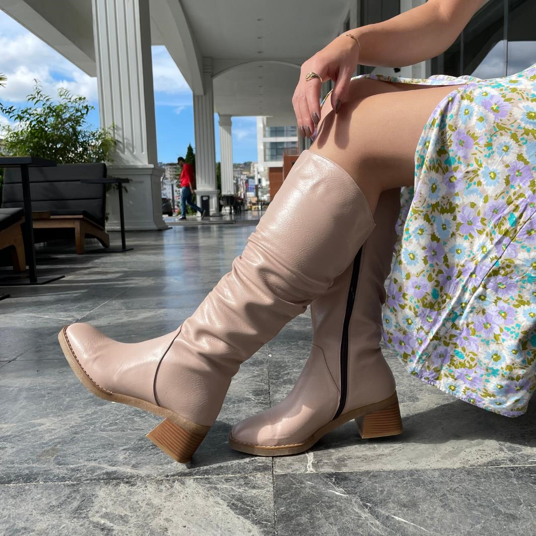 Pudra Kadın Topuklu Çizme