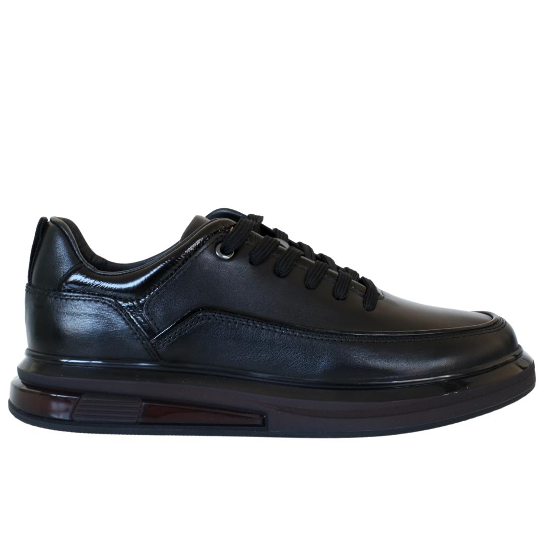 Siyah Deri Erkek Bağcıklı Sneaker