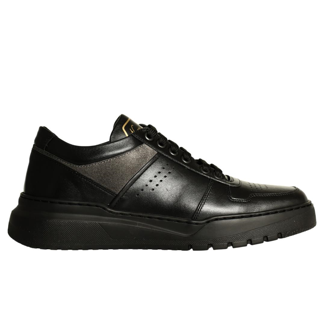 Siyah Deri Erkek Bağcıklı Sneaker