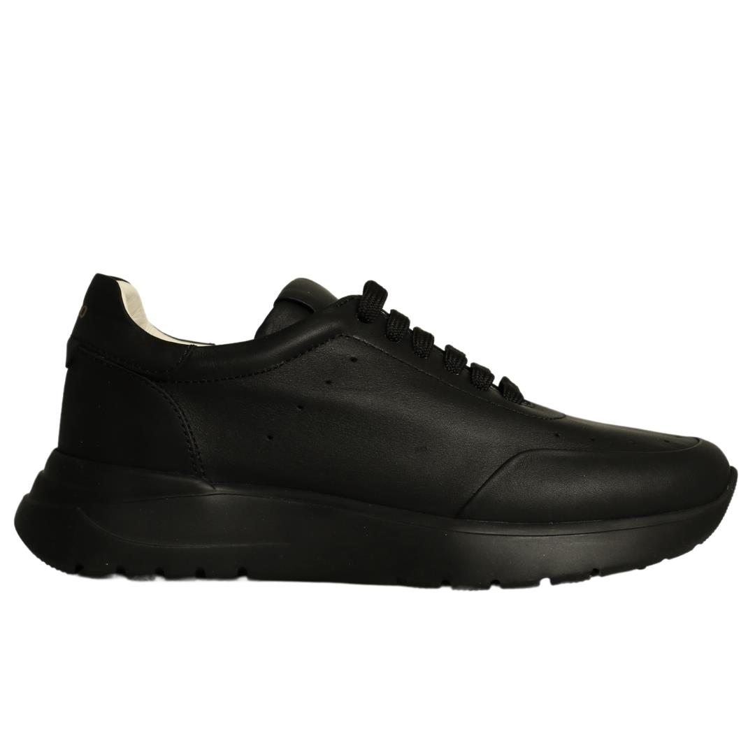 Siyah Deri Kadın Bağcıklı Sneaker