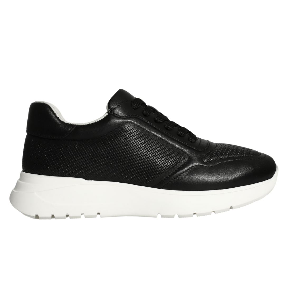 Siyah Deri Kadın Bağcıklı Sneaker