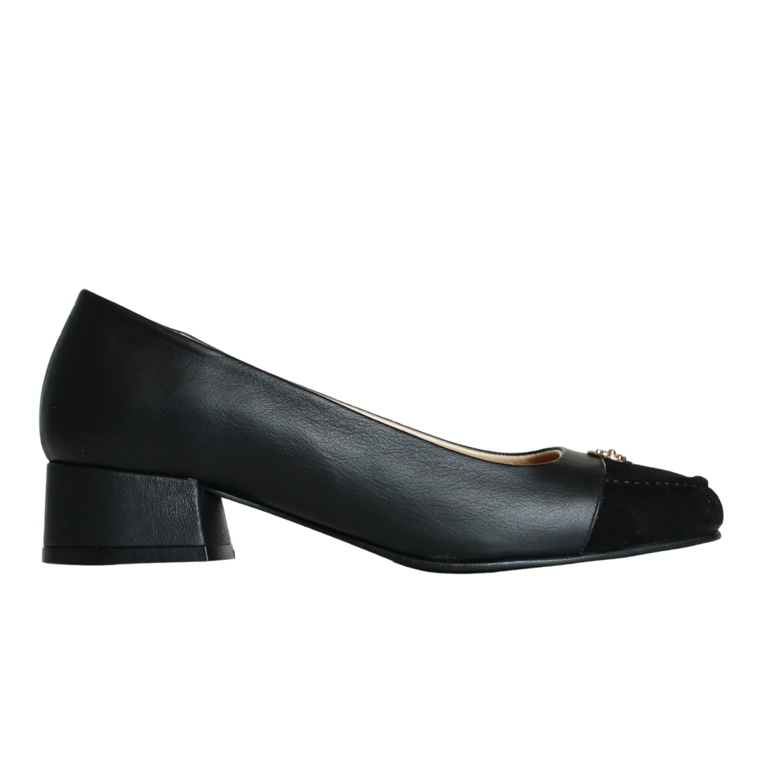 Siyah Deri Kadın Topuklu Ayakkabı